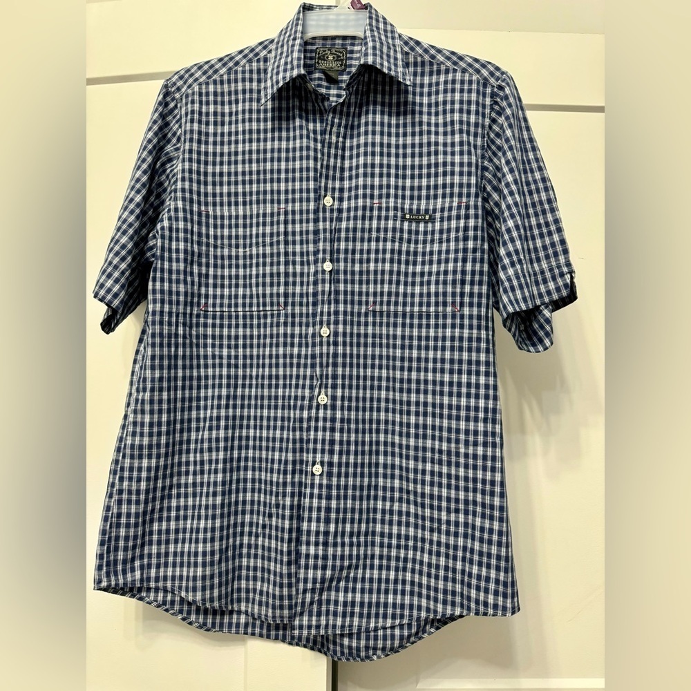 Lucky Brand striped short sleeve button down Dungarees America Size Medium - Picture 1 of 4